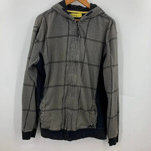 Analog Women's Check Pattern Full Zip Cotton Long Sleeve Hoodie Size L